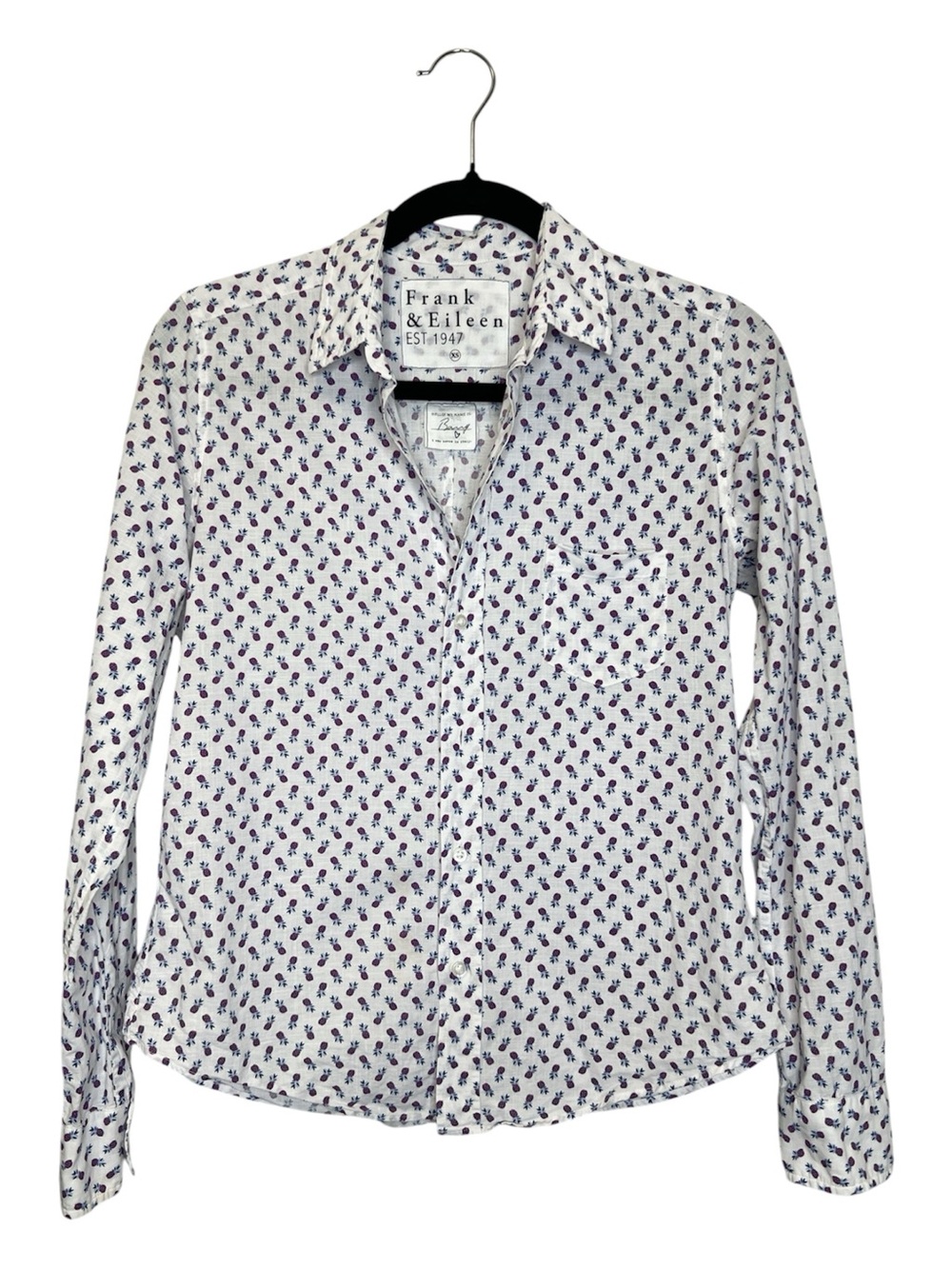 FRANK & EILEEN Pineapple Print 100% Cotton Barry Button Down Shirt size XS